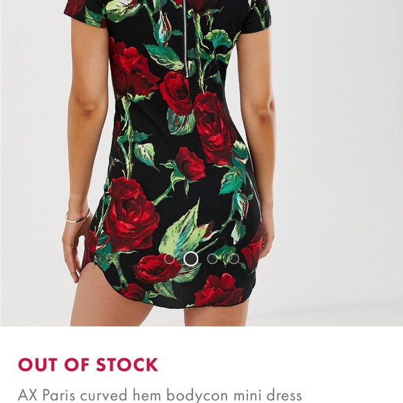 Rose print mock neck dress short sleeve - Picture 3 of 3